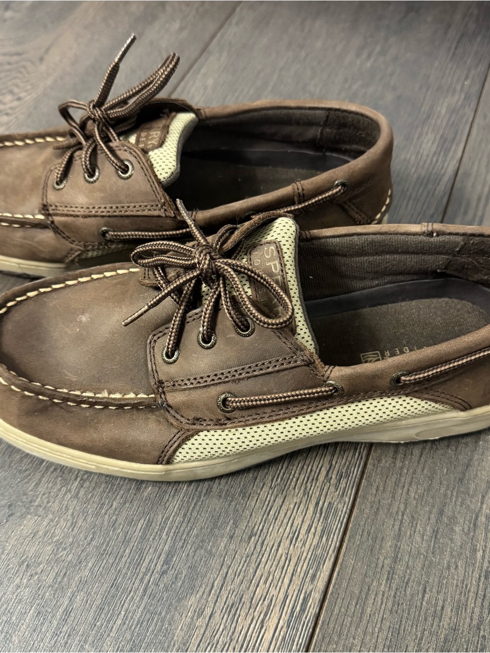 Sperry Top Sider Billfish Boys Brown Leather Mesh Boat Shoes
